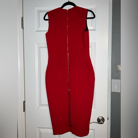 Victoria Beckham Red Bodycon Midi Zipper Dress - Picture 3 of 6